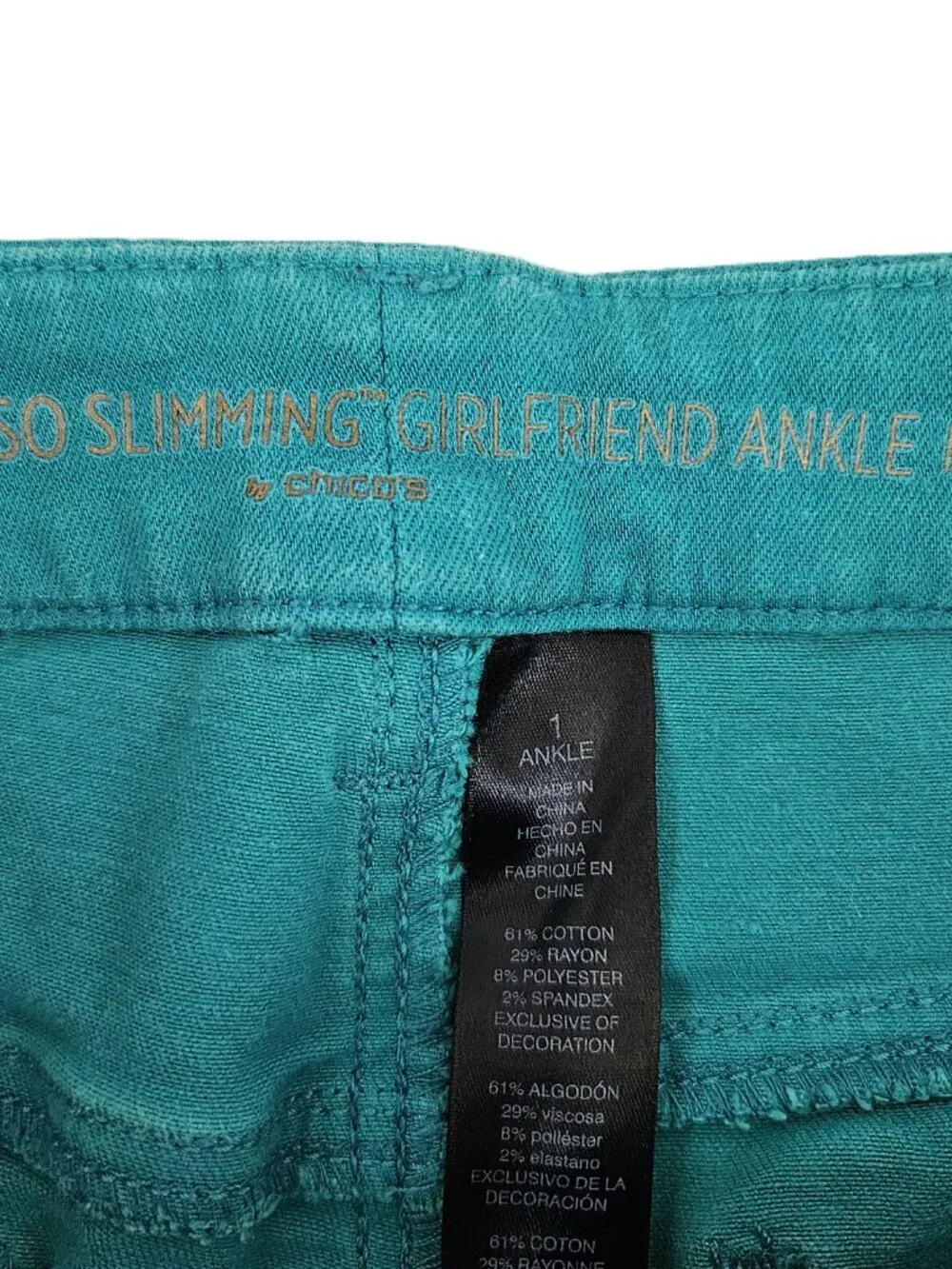 Lot 3 Chicos Size 1 Jeans Blue Gray Turquoise Mid Rise Straight Leg Ankle Pants - Picture 7 of 16